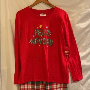 Jammies for your Families Womens Large Feliz Navidad Top Plaid Bottom PJs NWT